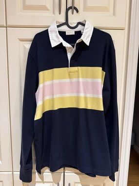 Gant Navy Polo with White Button-Down Collar Colourblocked Rugger Long Sleeve